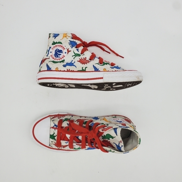 Converse Shoes Youth 1 Chuck Taylor High Dinosaurs Canvas White Red A01668F - Picture 13 of 14